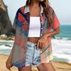 Women's Casual Summer Beach Shirt Short Sleeve Textured Print Button Down Shirt Lightweight Loose Fit Blouse for Outdoor Wear