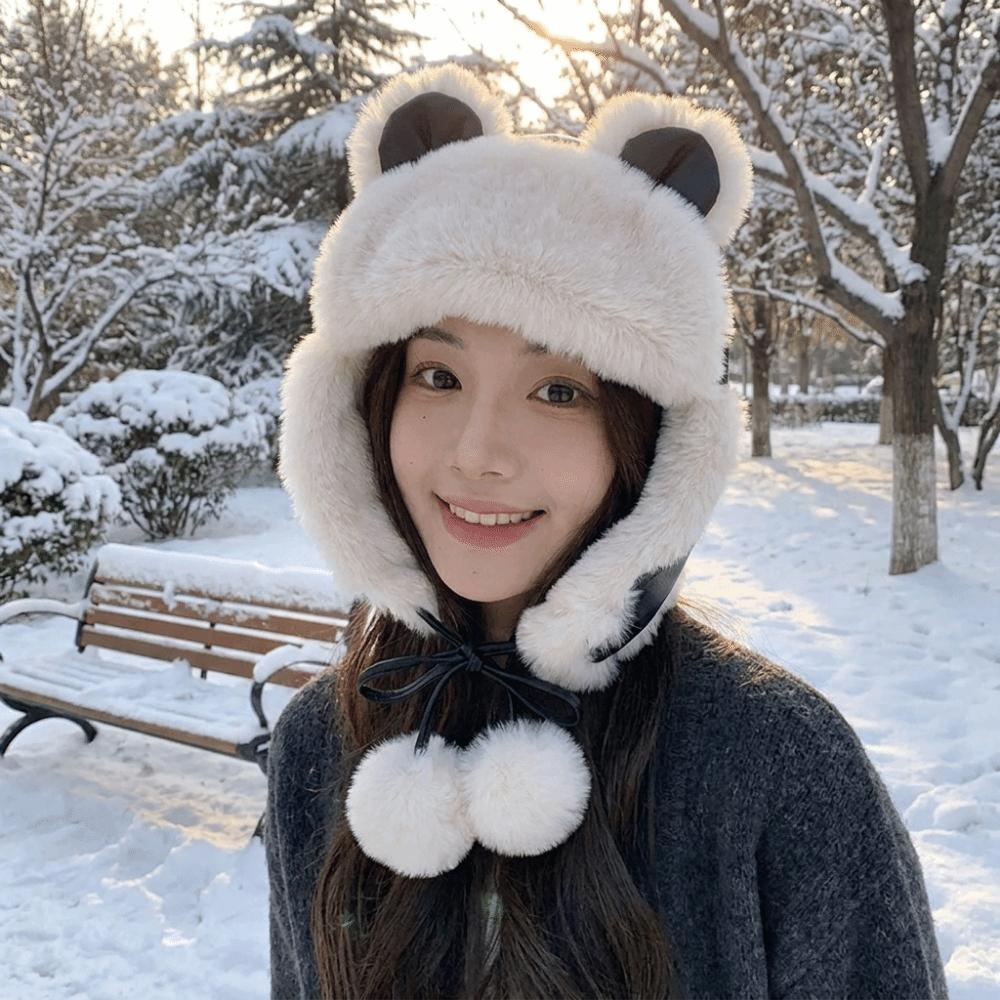 Windproof Trapper Hat Bear Ear Cycling Lei Feng Hat Fashion Winter Pilot Hat  Outdoor