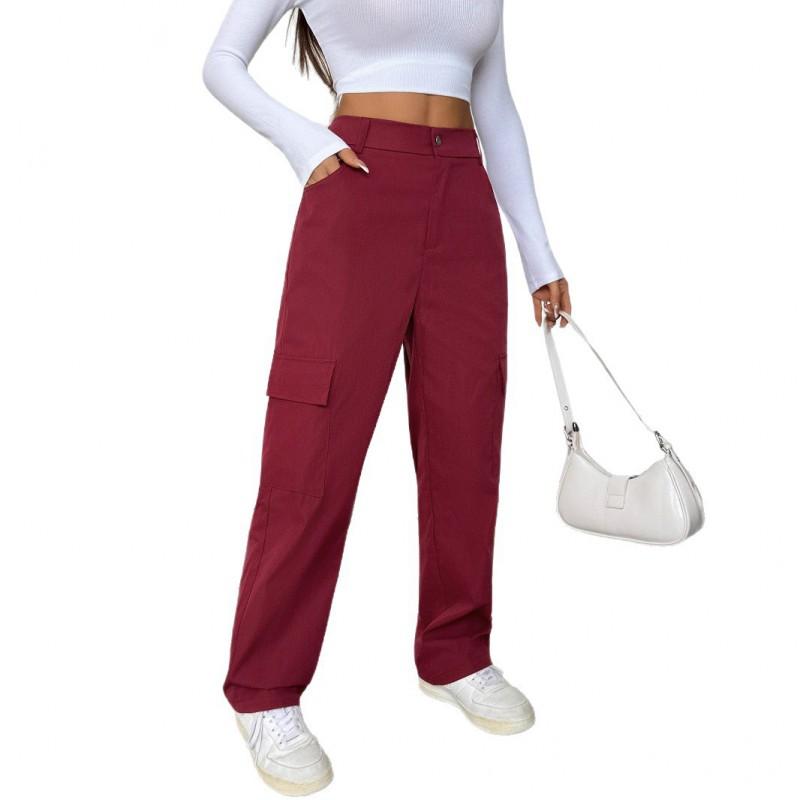 Womens High-Waisted Cargo Pants Loose Fit Streetwear Trousers With Multiple Pockets Lightweight Acetate Blend