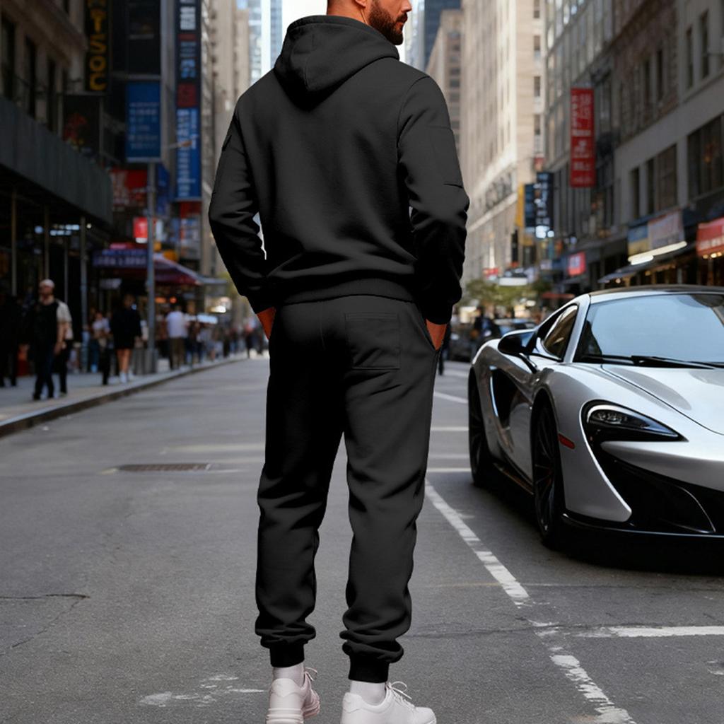 Men's Solid Color Casual Suit Loose Sports Stand Collar Sweatshirt With Pockets Multi Pocket Overalls Suit