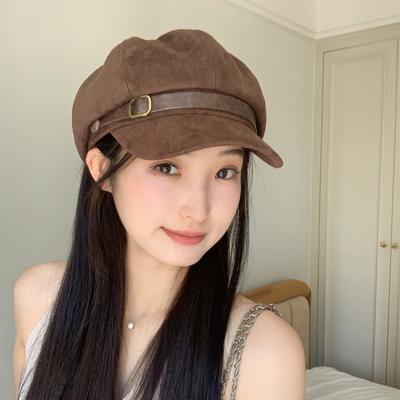 Autumn and Winter New Style Suede Retro Beret Women's Korean Style Old Fashion Temperament Fashionable Face Small Octagonal Hat