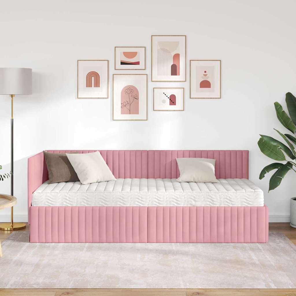 Corner Bed Frame with Mattress and Headboard 2 pcs Grey Velvet