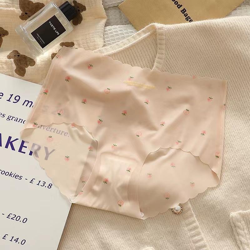Strawberry Pattern Ice Silk Seamless Panties with Naked Sensation and Hip Hugging Triangle Women’s Panties