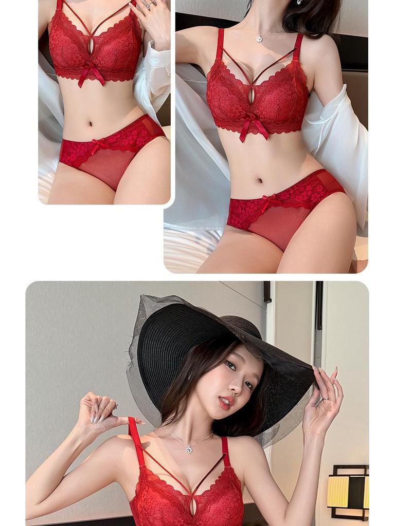Elegantes Spitzen Modal Verstellbares BH-Set - Sexy & Verführerisch in Rot