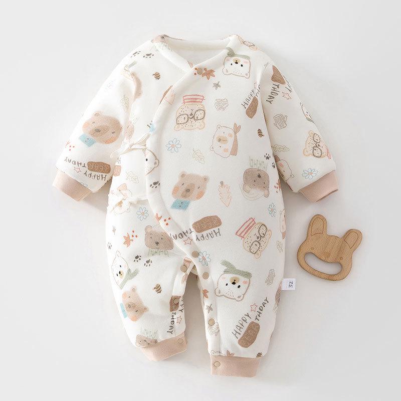 Warm Thickened Autumn/Winter Baby Jumpsuit - 120g Padded Newborn Outfit with Butterfly Design for Boys & Girls