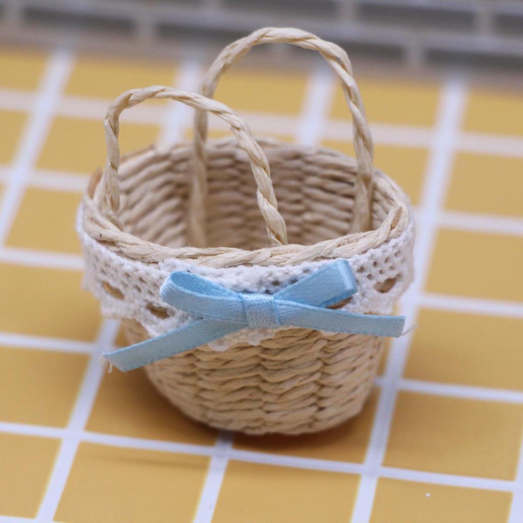 Dollhouse Handwoven Raffia Straw Handbag & Mini Bamboo Basket Photo Props