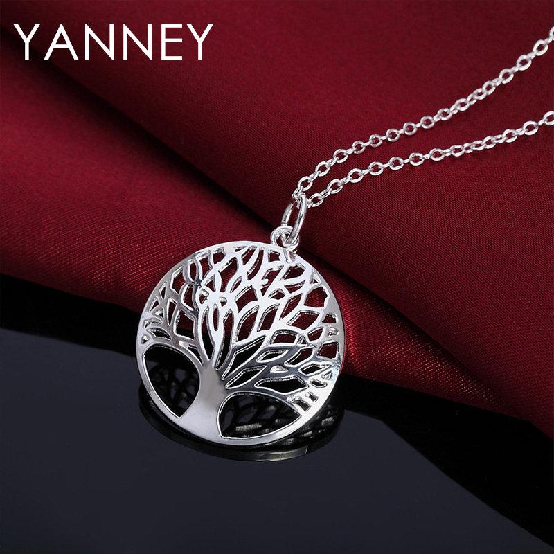 

925 Silver Round Tree of Life 18 Inches Necklace For Women Fashion Charm Engagement Jewelry Christmas Gifts Wholesale 45cm