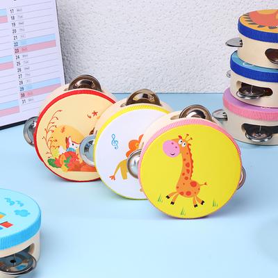 10CM Wooden Tambourine for Kids - Manual Percussion Hand Drum Educational Musical Instrument Game for Children