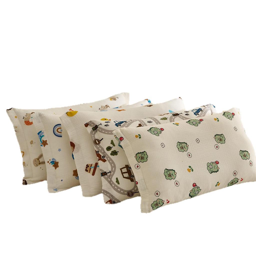 Class A Cartoon Crinkle Gauze Pillowcase Set - 100% Cotton for Kids, 2-Piece Set
