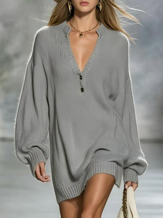 European and American Casual Elegant V-Neck Solid Knit Sweater Mini Skirt (2026 Edition)