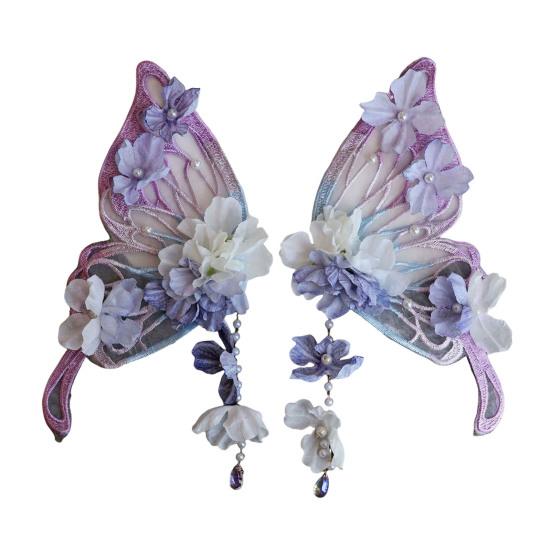 1 Pair Giant Butterfly Hair Clip with Sheer Mesh Wings Flower Hair Side Claw