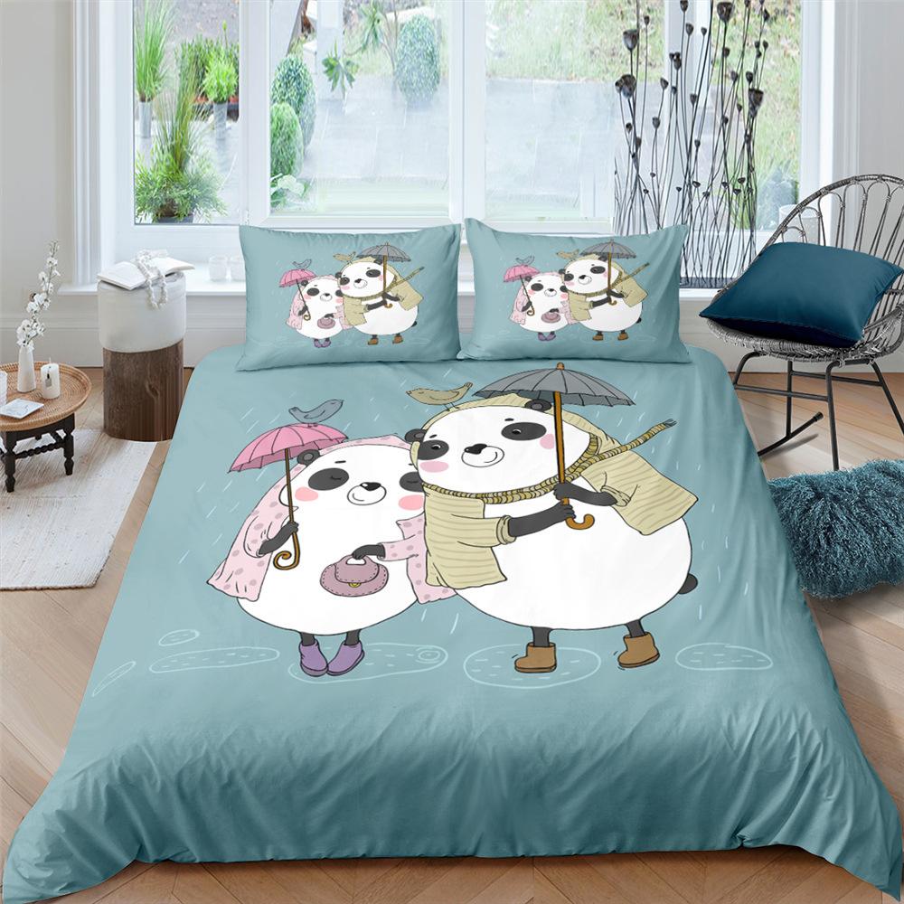 Panda Duvet Cover Set King Queen Cute Animal Different Poses Bamboo Branch Bedding Set Black White 2/3Pcs Quilt Cover