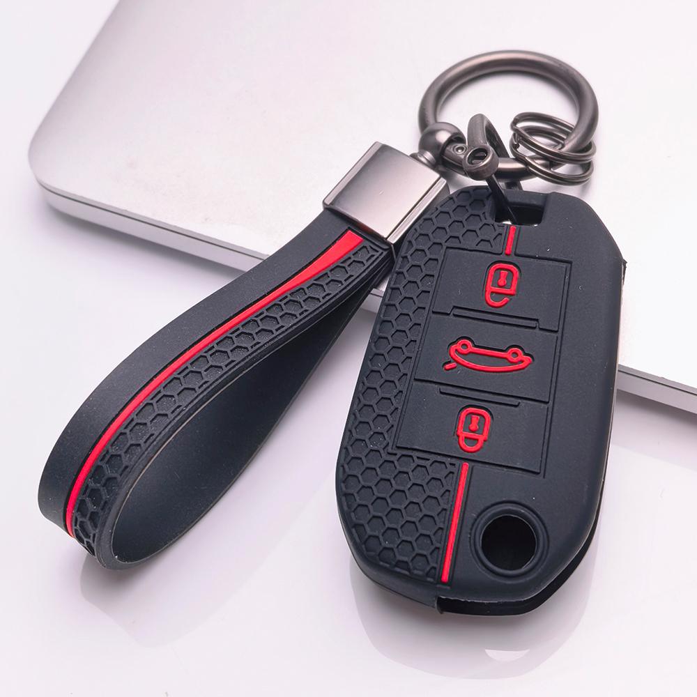 Key Fob Cover for Peugeot 3008 5008 208 308 408 508 4008 C3 with Keychain Anti-Scratch Surface Shockproof Structure Soft Grip Texture