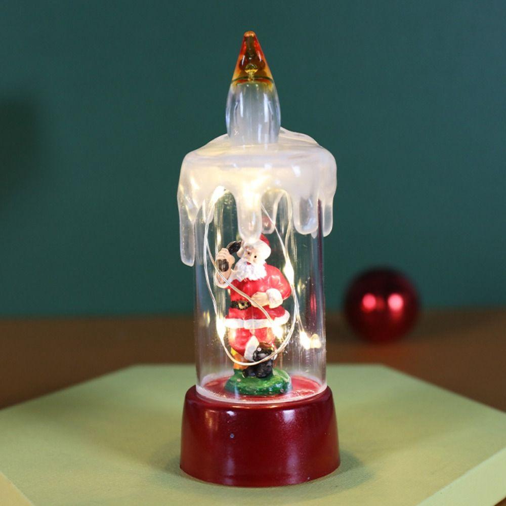 

Plastic Christmas Flameless Candles 3 Colors Santa Snowman Crystal Electronic Candle Christmas Tree Battery Operated
