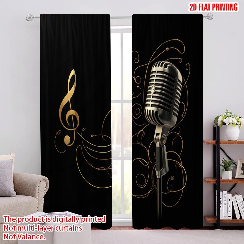 

2D flat printing 2pcs Curtains Microphone and note Polyester,Without Electricity summer party decorations Perfect for Holiday 52.50 × 116.00 cm 2 pcs