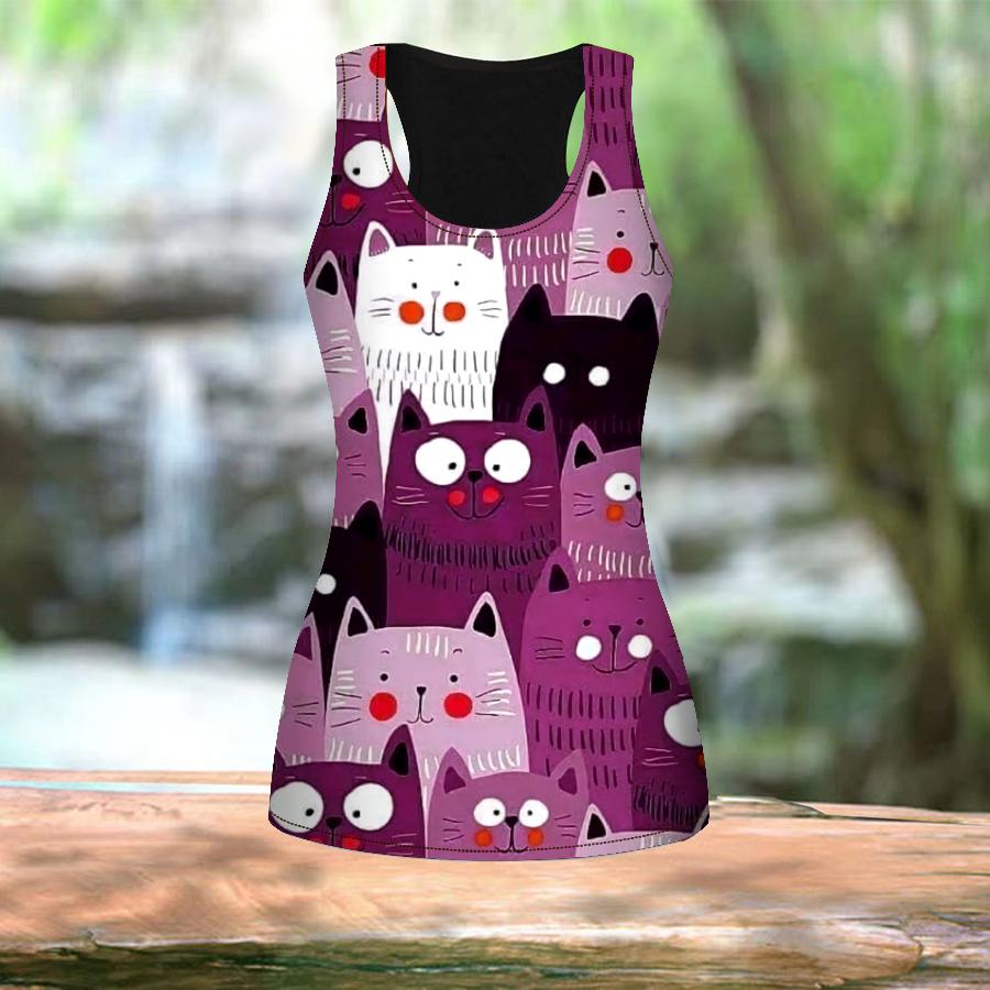 3D Cute Kitten Print Women Workout Yoga Gym Printed Summer Sport Shirts Plus Size Vests