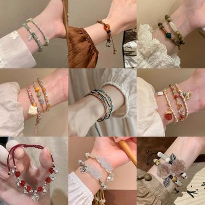 Bohemian Color Ethnic Style Hand-Woven Beaded Bracelet French Holiday Style Adjustable Bracelet Summer