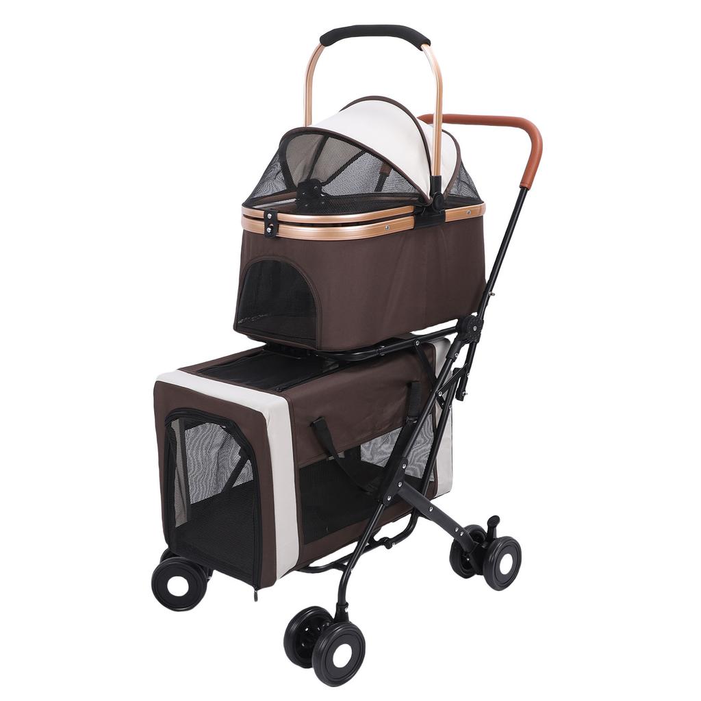 Double Pet Stroller Lightweight Detachable Foldable 4 Wheels Pet Strolling Cart Travel Carrier for Cat Dog