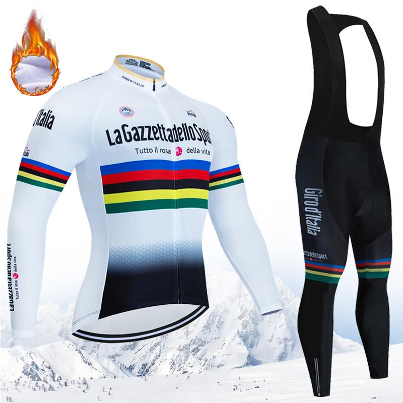 Winter-Radtrikot-Set Tour De Giro D'ITALIA Thermo-Fleece-Radsportbekleidung MTB-Fahrradbekleidung Warm halten Mountainbike-Bekleidung