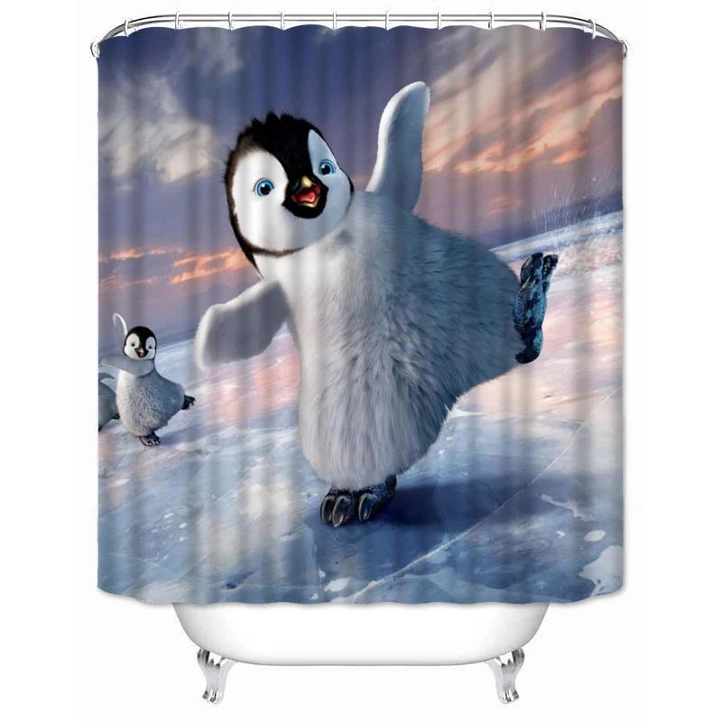 

Cute Animals Antarctic Penguin Print Shower Curtain Waterproof Polyester Fabric Bathroom Decoration Bathtub Screen With Hooks W60H190(CM)-1 Pcs