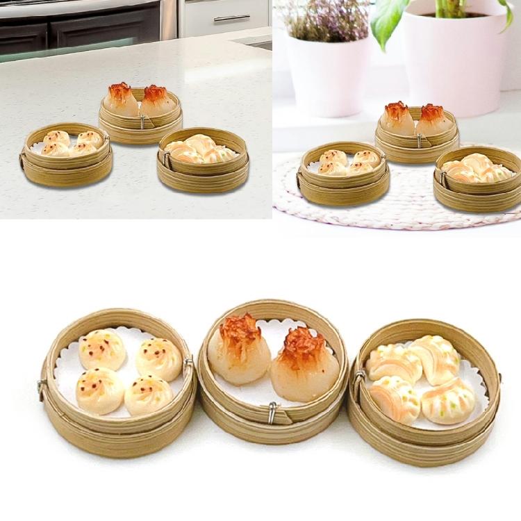 Detailed Miniature Steamer Buns Dumplings Set 1/12 Scale Doll House Realistic Kitchen Restaurant Scene Display Decors