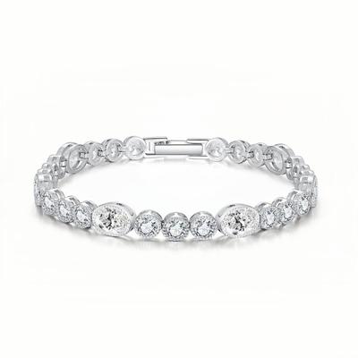 Elegant Oval Round White Zircon Rhodium Plated Fashion Bracelet 17cm Bracelets Woman 2024