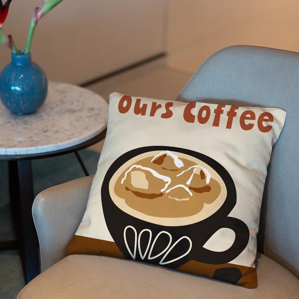 Creative Coffee Illustration Cushion Cover 2-in-1 Reversible Plush Pillow Cover | Car/Sofa/Bed | Perfect Gift