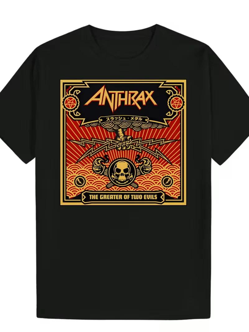 Men S Anthrax Graphic T-Shirt - Black Casual Summer Tee with Bold Red & Orange D L