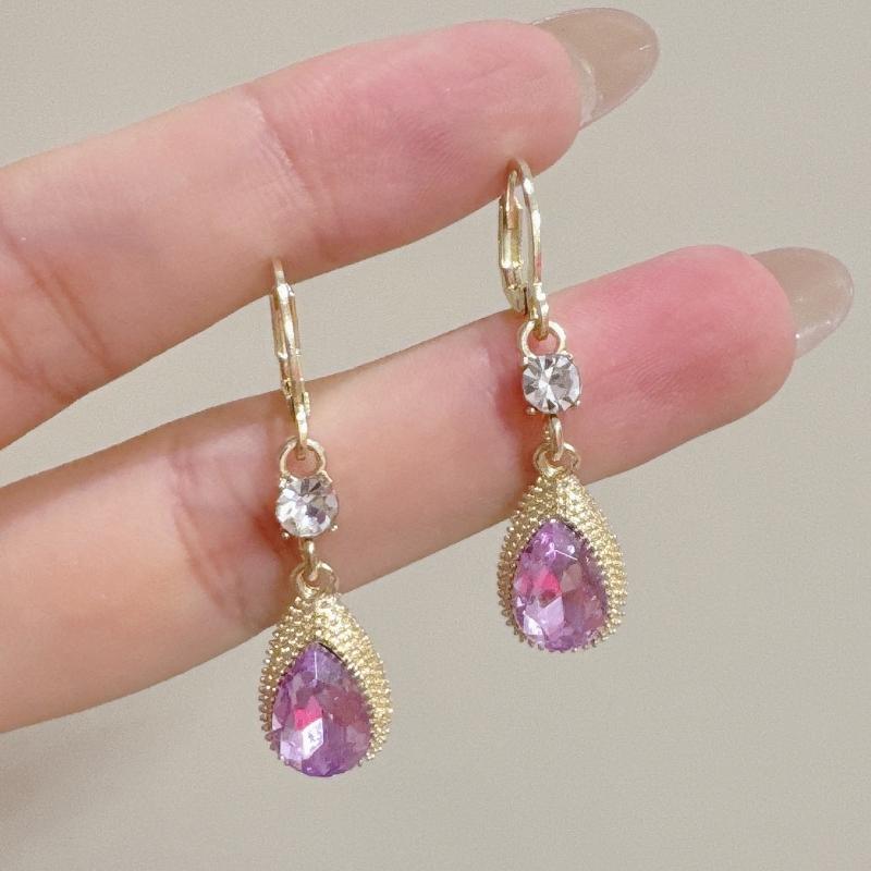 Long Water Drop Pendant Earring for Women Geometric Baroque Palace Style Purple Crystal Exaggerated Vacation Party