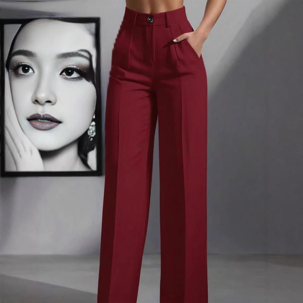 Spring and Autumn Ladies New High-waisted Drape Straight Simple Suit Trousers Women