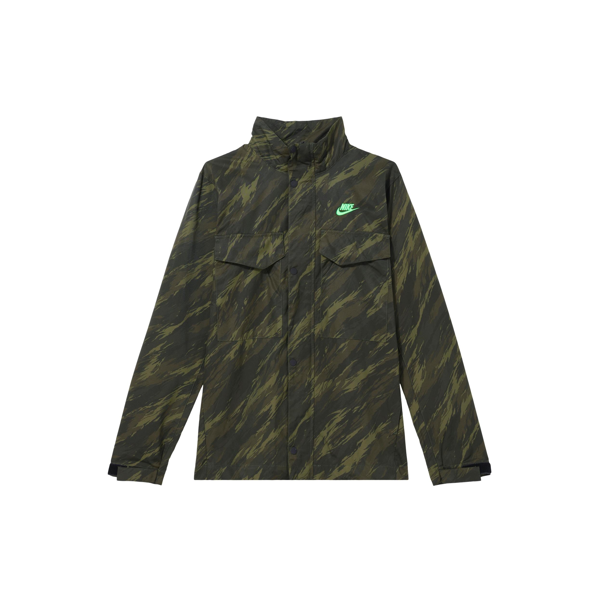 Nike Sportswear Essentials+ M65 Stand Collar Long Sleeves Unlined Camouflage Jacket Green Men s DD4663-355 L