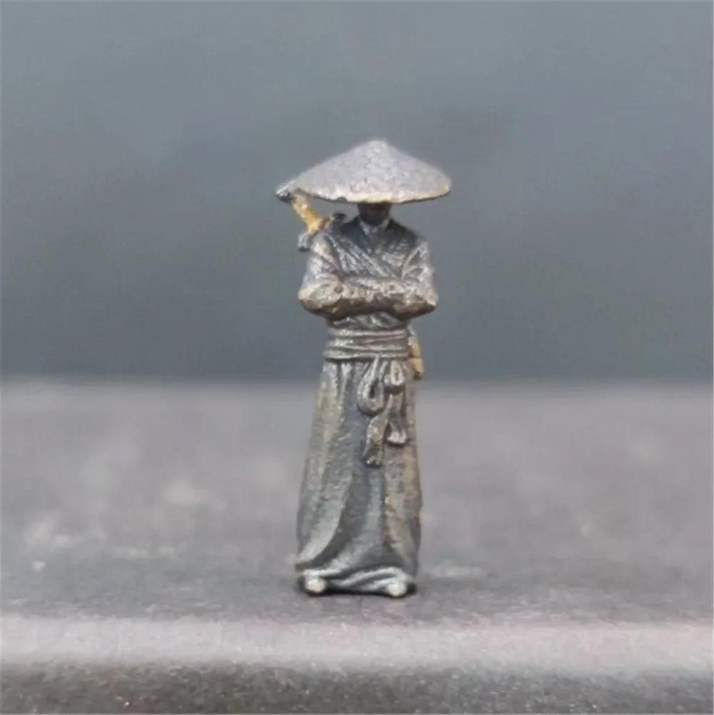 1:64 Copper Chinese Kung Fu Swordsman Figure Desk Decoration Miniature Character Model Plant Decoration Sand Table Layout Gift