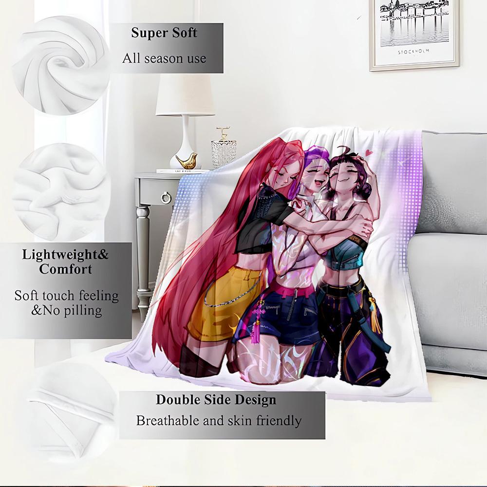 K-POP Anime Girl Group Vier Jahreszeiten Weiche Warme Decke Ganzjahres Dick Gestrickt Polyester Tagesdecke für Bett, Camping, Reisen Perfektes Geschenk