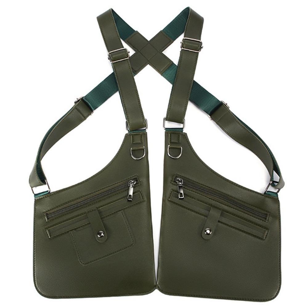 PU Leather Vest Bag Adjustable Shoulder Straps Underarm Strap Wallet Pocket Travel Leisure