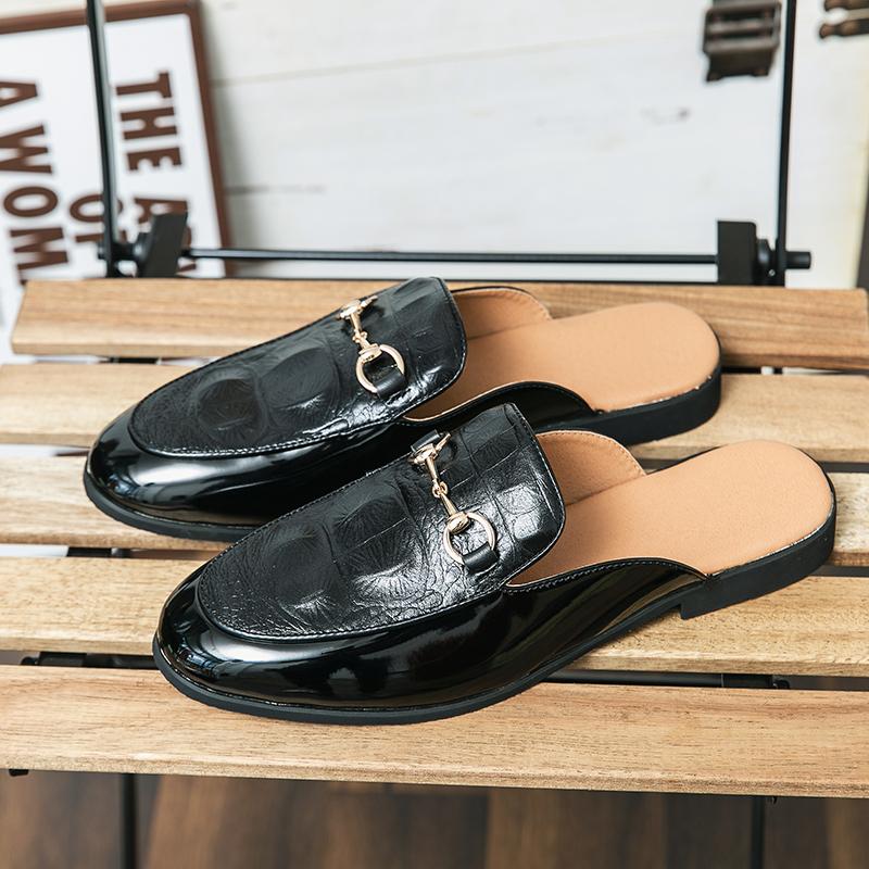 

Модные роскошные дизайнерские брендовые мужские туфли с железной застежкой из крокодиловой кожи, тапочки для мужчин, получешки для мужчин, повседневная обувь, туфли на плоской подошве 44 чёрный