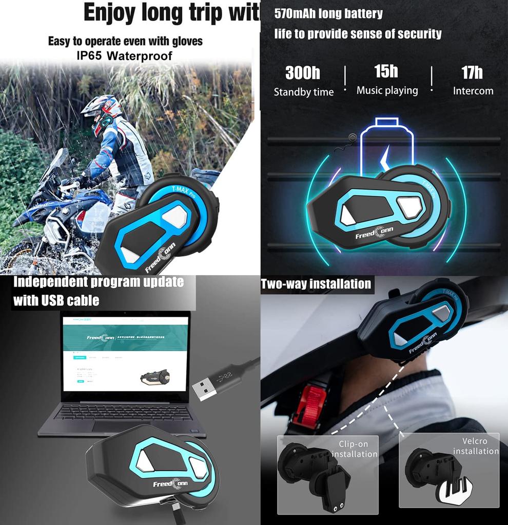 FreedConn TMAX-Pro Bike, Incom, 6 People Simultaneous Calling, FM Radio, Motorcycle Incom, Music Sharing,