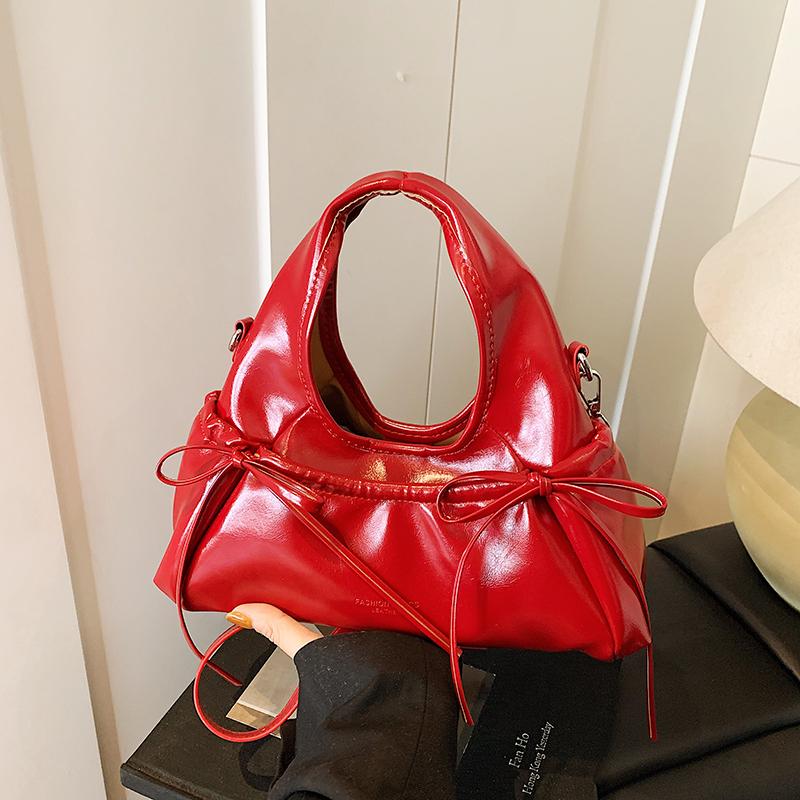 Spring 2026 New Style Sweet Girl Style Bow Tie Drawstring Crescent Single Shoulder Bag Female Daily  Commuting Underarm Bag