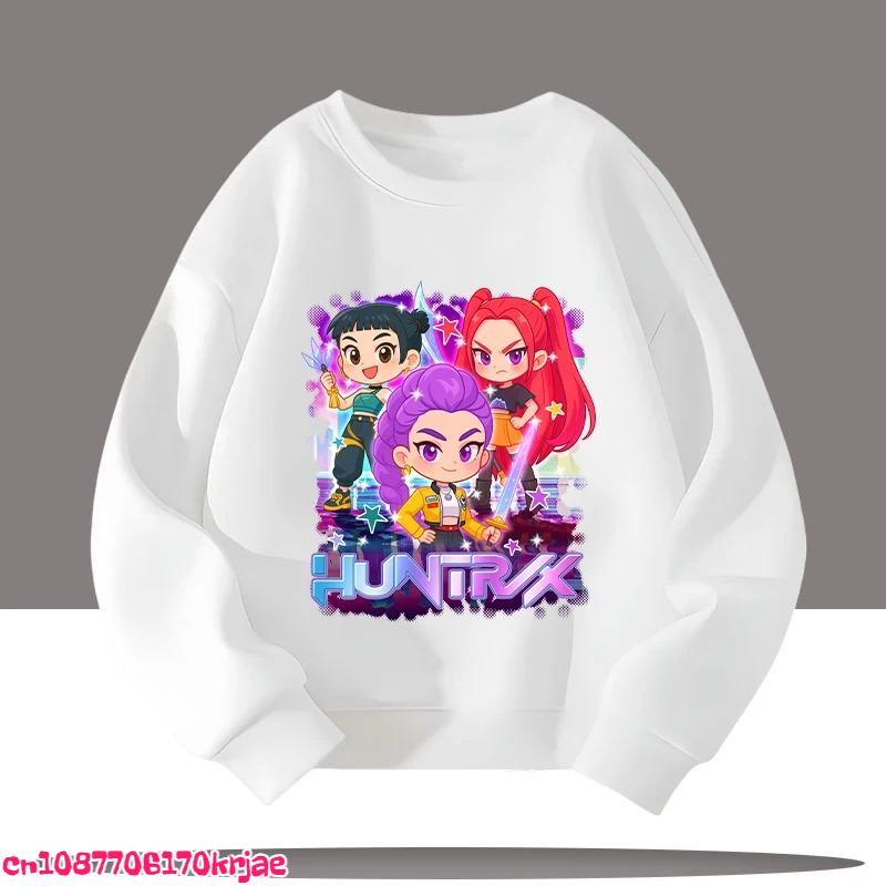 2026 Wiosna i Jesień K-pop Łowcy Demonów Nowa Dziecięca Koszulka Sportowa z Okrągłym Dekoltem i Nadrukiem Kreskówkowym - 3-12 Lat Urocza Dziewczęca Codzienna Góra