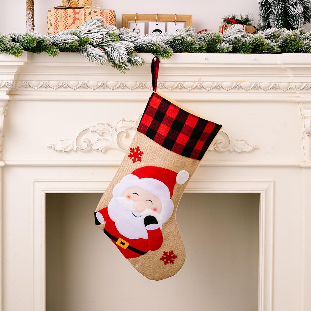 

And Red Festive Black Checkered Burlap Christmas Stockings With Santa Reindeer Snowman Santa Sock