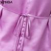 ZANZEA Women Square Collar Ruffled Short Sleeve Satin Casual Blouse