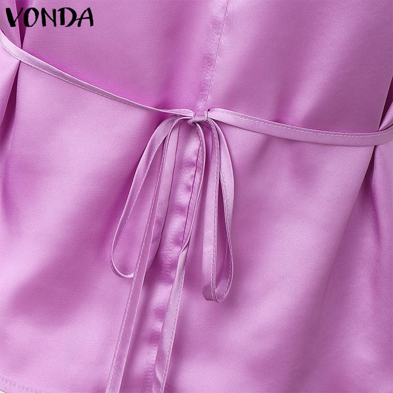 ZANZEA Women Square Collar Ruffled Short Sleeve Satin Casual Blouse