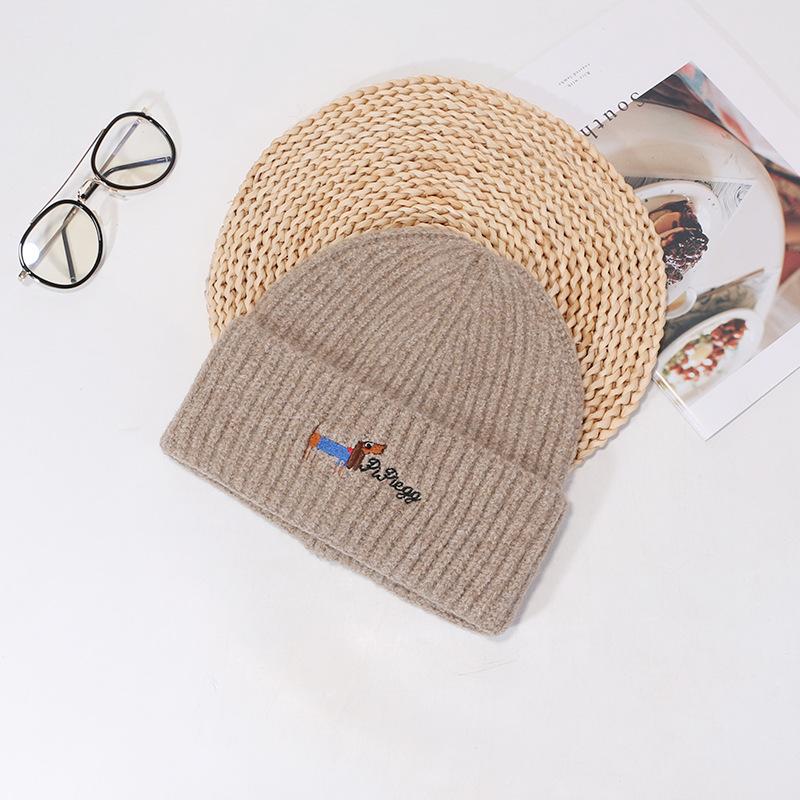 Ins Cute Puppy Knitted Hat for Women Autumn and Winter Students Cold Protection and Warm Versatile Wool Hat Couple Pullover Hat