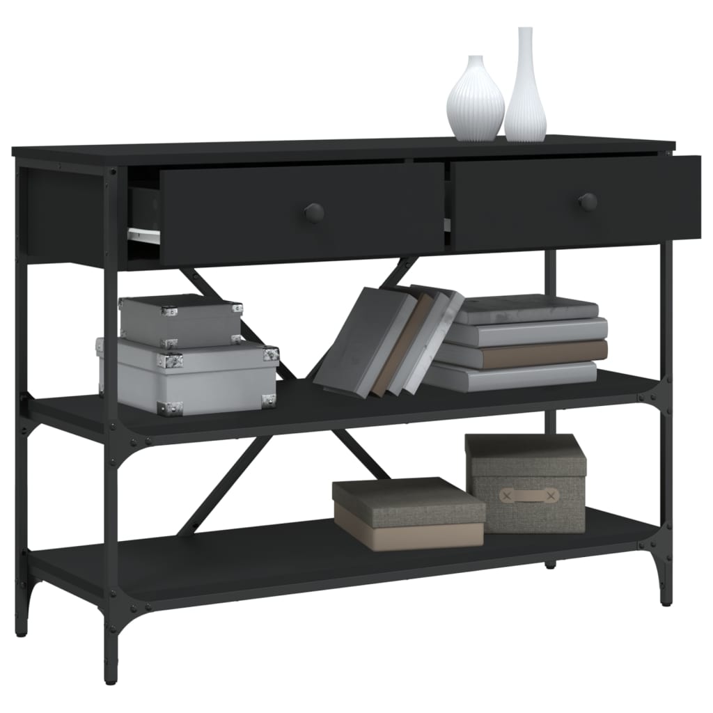 Console Table with Drawers and Shelves Black Particleboard