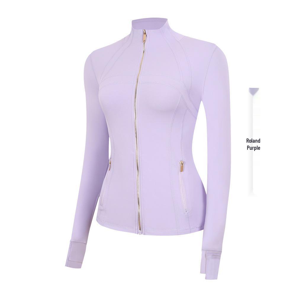 Lulu Women's Slim Fit Stand Collar Yoga Jacket with Gold Zipper – Long Sleeve Sports Fitness Outerwear