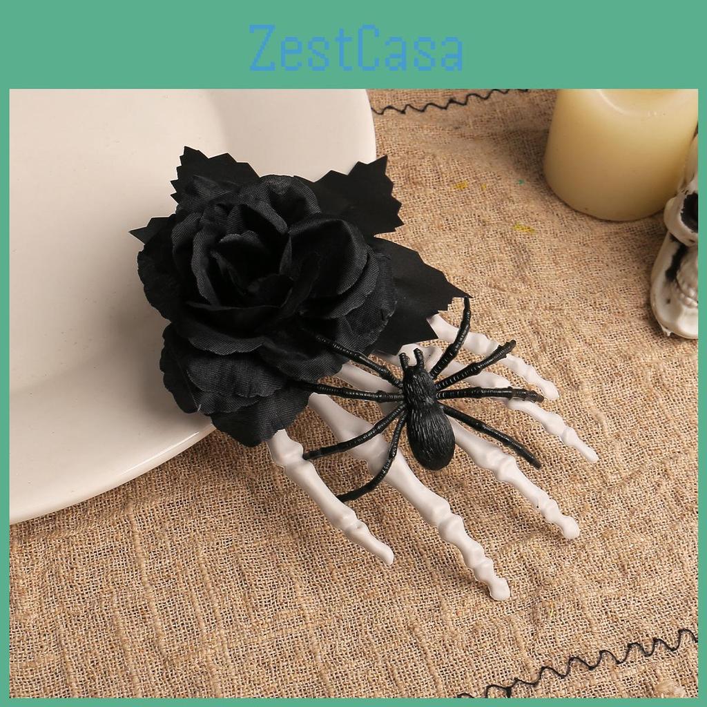 Halloween Black Rose Skull Claw Hair Clip With Spider For Costume Accessories