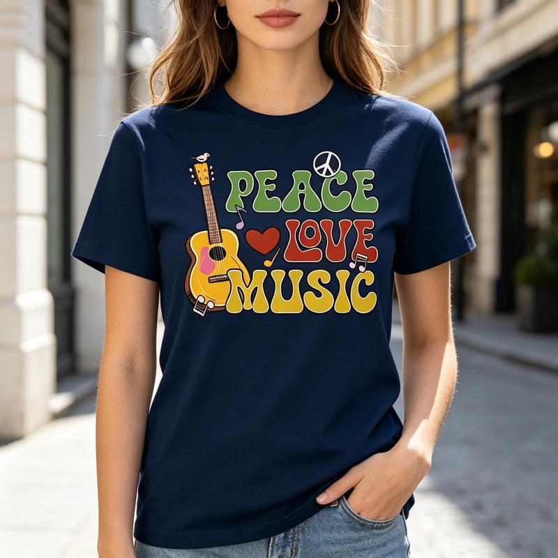 Peace Love Music Graphic Tee for Unisex Unisex Music Lover T Shirt Casual 100 Cotton Summer Top y2k clothes