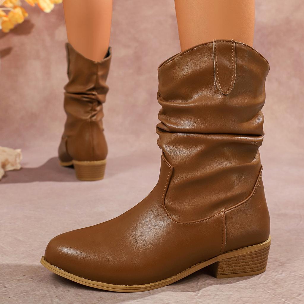 Fashion Aphixta Brown Modern Boots Pointed Toe 5cm Square Heel Woman Ankle Boots Slip On Western Boot Autumn Winter Ladies Shoes