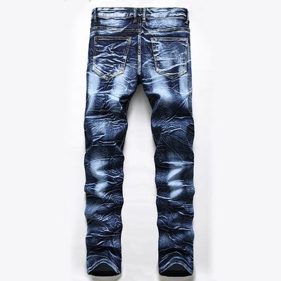 Jeans homme jean Slim élastique droit plissé jean moto pantalon blanc pantalon homme