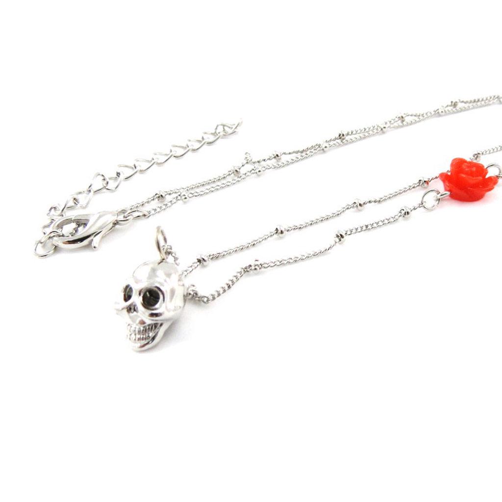 Les Trésors De Lily [J1125] - Silver Red 'Skull' Designer Necklace