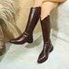 Fashion Retro Tall Boots Fall New Pointed Toe Rear Zipper Non-Slip Wear-Resistant Block Heel No Knee Thigh Boots